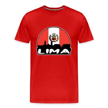 Lima Pérou Flag Skyline Silhouette Voyage - T-shirt bio Premium Homme - rouge - Devant - Damien (186cm)
