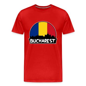 Bukarest Rumänien Flagge Skyline Silhouette Reisen - Männer Premium Bio T-Shirt - Rot - Vorne - Damien (186cm)