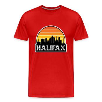 Souvenir de voyage de la ligne d’horizon du drapeau du Canada à Halifax - T-shirt bio Premium Homme - rouge - Devant - Damien (186cm)