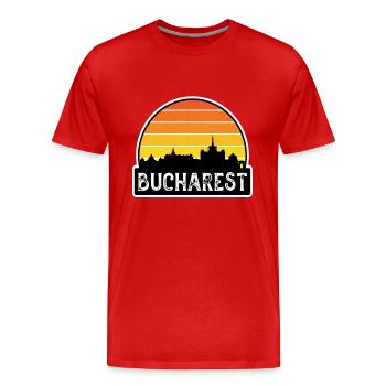 Bukarest Rumänien Flagge Skyline Reisesouvenir - Männer Premium Bio T-Shirt - Rot - Vorne - Damien (186cm)