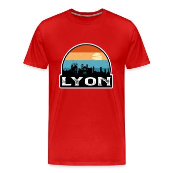 Lyon France Flag Skyline Souvenir de voyage - T-shirt bio Premium Homme - rouge - Devant - Damien (186cm)