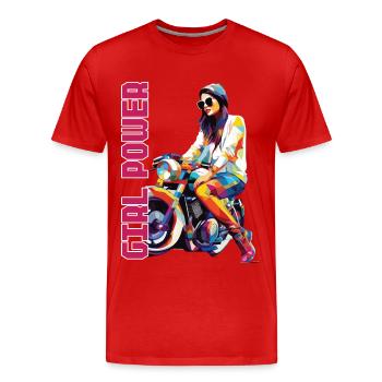 Frau Girl Power Motorrad Bikerin - Männer Premium Bio T-Shirt - Rot - Vorne - Damien (186cm)