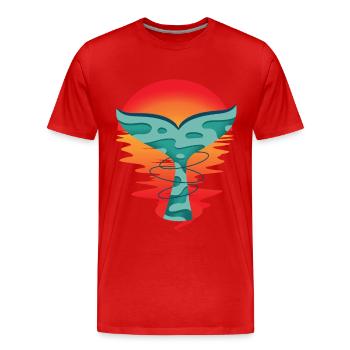 Océan coucher de soleil poisson salutation aileron de requin Ahoy - T-shirt bio Premium Homme - rouge - Devant - Damien (186cm)