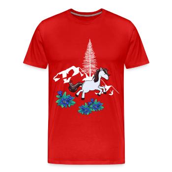 Cheval, Nature, Montagnes, Cheval Sauvage, Poney - T-shirt bio Premium Homme - rouge - Devant - Damien (186cm)