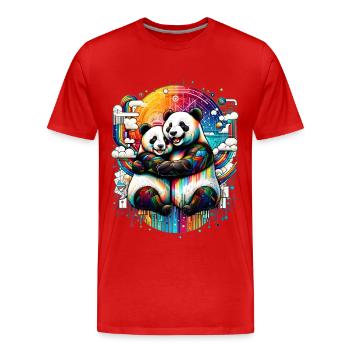 Pandaträume - Bunte Umarmung - Männer Premium Bio T-Shirt - Rot - Vorne - Damien (186cm)