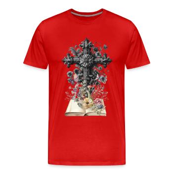 Croix Croix Fleurs Funéraire Crucifix Mort - T-shirt bio Premium Homme - rouge - Devant - Damien (186cm)