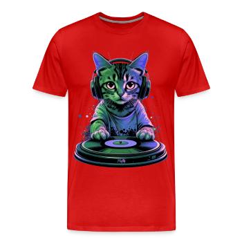 Minou DJ 🎧 - T-shirt bio Premium Homme - rouge - Devant - Damien (186cm)