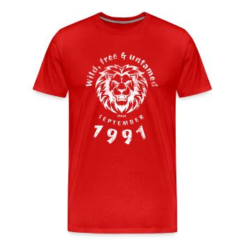 33. Geburtstag Wild, free & untamed since 09/1991 - Männer Premium Bio T-Shirt - Rot - Vorne - Damien (186cm)