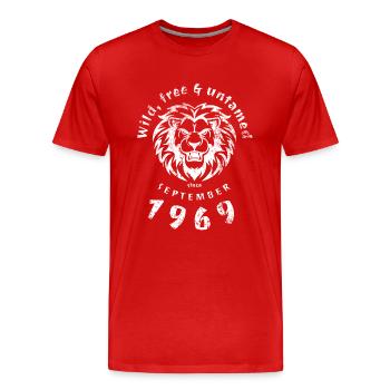 55ème anniversaire Sauvage, libre & indompté depuis 09/1969 - T-shirt bio Premium Homme - rouge - Devant - Damien (186cm)