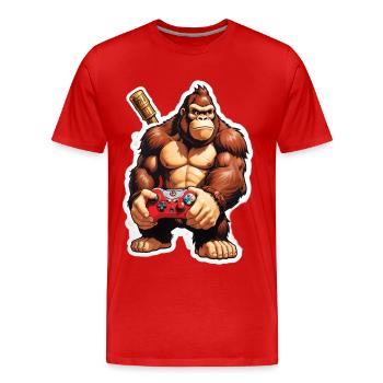 Retro Gamer Gorilla avec manette Jeux de console - T-shirt bio Premium Homme - rouge - Devant - Damien (186cm)