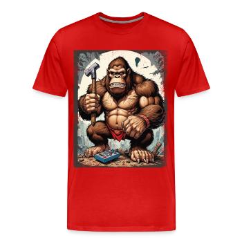Retro Gamer Gorilla mit Controller Konsolenspiele - Männer Premium Bio T-Shirt - Rot - Vorne - Damien (186cm)