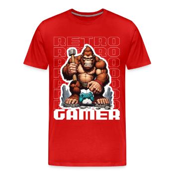Retro Gamer Gorilla mit Controller Konsolenspiele - Männer Premium Bio T-Shirt - Rot - Vorne - Damien (186cm)