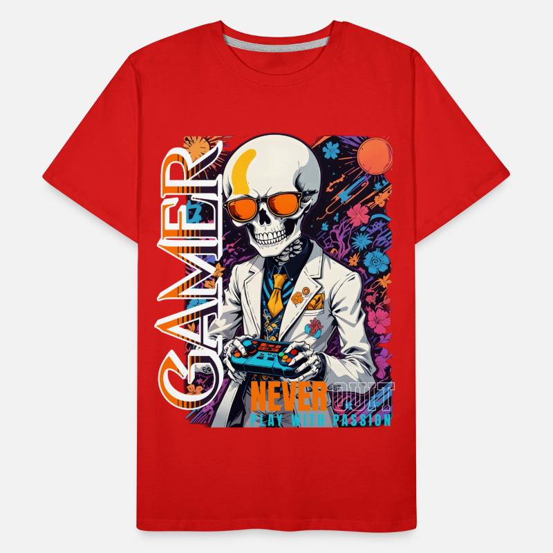 Retro Gamer Skeleton avec manette Jeux de console T-shirt bio Premium Homme