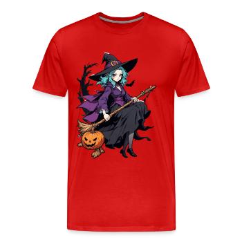 Halloween - Sorcière avec balai Horreur Manga - T-shirt bio Premium Homme - rouge - Devant - Damien (186cm)