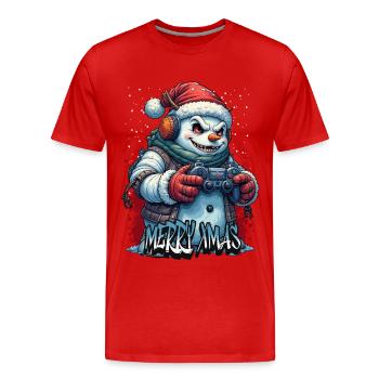 Böser Weihnachts-Gamer Schneemann Merry Xmas - Männer Premium Bio T-Shirt - Rot - Vorne - Damien (186cm)