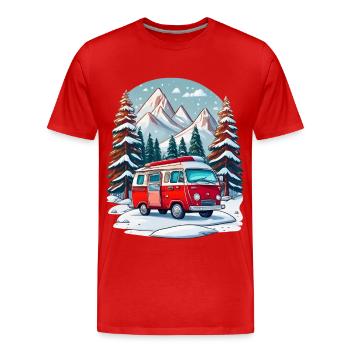 Roter Campingbus im Winterurlaub - Männer Premium Bio T-Shirt - Rot - Vorne - Damien (186cm)