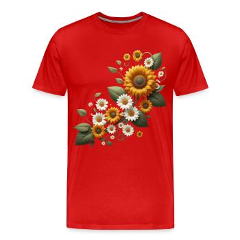 Sonnenblumenranke Margeriten Sonnenblume floral - Männer Premium Bio T-Shirt - Rot - Vorne - Damien (186cm)