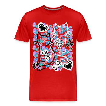 Chat rétro des années 60 - T-shirt bio Premium Homme - rouge - Devant - Damien (186cm)