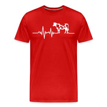Cow with heartbeat line - Men's Premium Organic T-Shirt - red - Front - Damien (186cm)