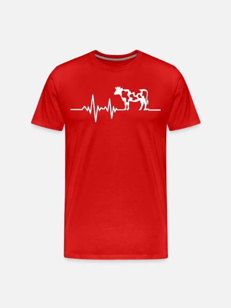 Kuh mit Herzschlag-Linie - Männer Premium Bio T-Shirt - Rot