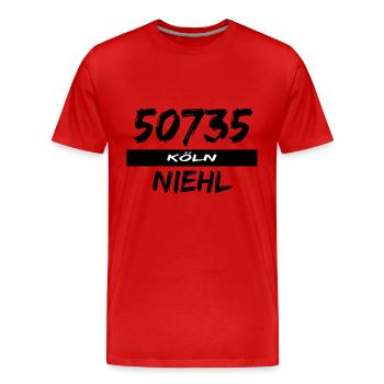 50735 Cologne Niehl - Men's Premium Organic T-Shirt - red - Front - Damien (186cm)