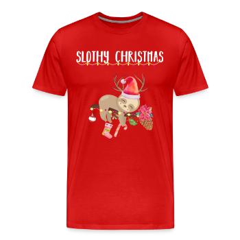 paresseux Noël - T-shirt bio Premium Homme - rouge - Devant - Damien (186cm)