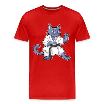Katze Miau Miez Karate - Männer Premium Bio T-Shirt - Rot - Vorne - Damien (186cm)