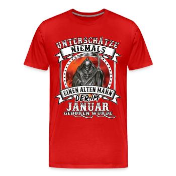 Geburtstag Januar Alter Mann unterschätze niemals - Männer Premium Bio T-Shirt - Rot - Vorne - Damien (186cm)