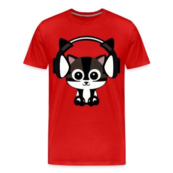 Patte de velours mélodique : chat avec casque - T-shirt bio Premium Homme - rouge - Devant - Damien (186cm)