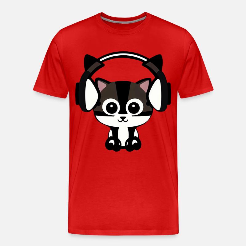 Melodische Samtpfote: Katze mit Headset - Männer Premium Bio T-Shirt - Rot