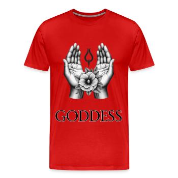GÖTTIN (Untertitel) #015 - Männer Premium Bio T-Shirt - Rot - Vorne - Damien (186cm)