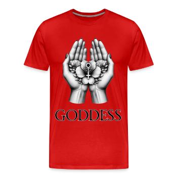 DÉESSE (sous-titre) #030 - T-shirt bio Premium Homme - rouge - Devant - Damien (186cm)