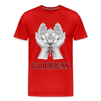 GÖTTIN (Untertitel) #051 - Männer Premium Bio T-Shirt - Rot - Vorne - Damien (186cm)