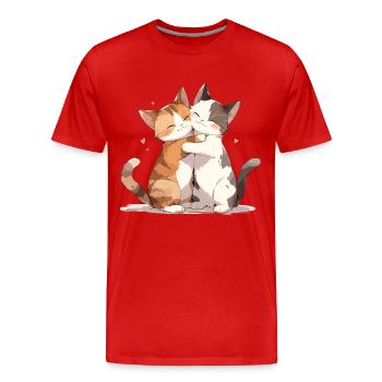 Katzen Liebe Umarmung Kuscheln Herz Süß Niedlich - Männer Premium Bio T-Shirt - Rot - Vorne - Damien (186cm)