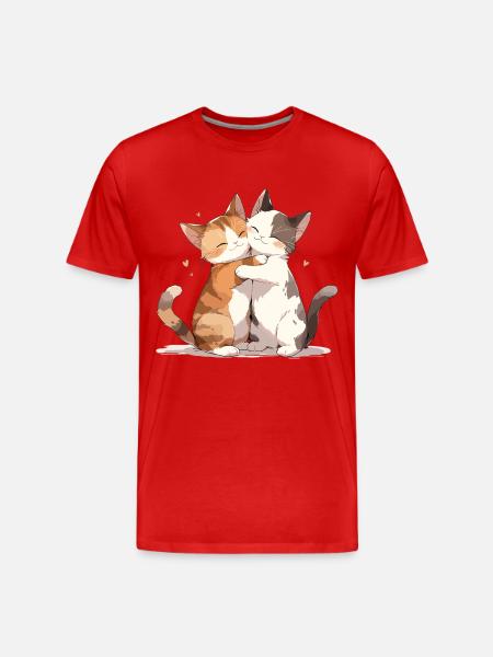 Cats, Love, Hug, Cuddle, Heart, Sweet, Cute - Men's Premium Organic T-Shirt - red