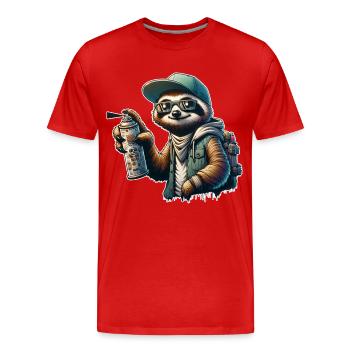 Sloth Graffiti Sprayer Street Art - Men's Premium Organic T-Shirt - red - Front - Damien (186cm)