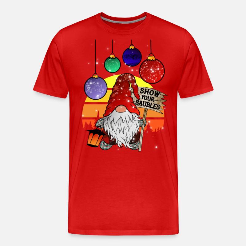 Weihnachts Wichtel mit Christbaum Kugeln - Männer Premium Bio T-Shirt - Rot