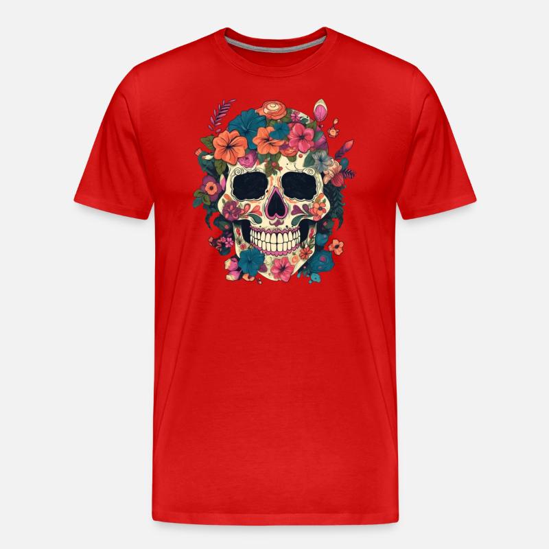 Crâne composé de fleur - T-shirt bio Premium Homme - rouge