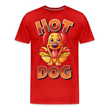 Hot Dog, Chien, Saucisse, Restauration Rapide, Jeu De Mots, Drôle, Humour - T-shirt bio Premium Homme - rouge - Devant - Damien (186cm)