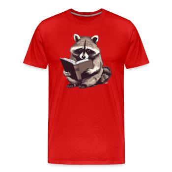 Lesender Waschbär mit Buch - Männer Premium Bio T-Shirt - Rot - Vorne - Damien (186cm)