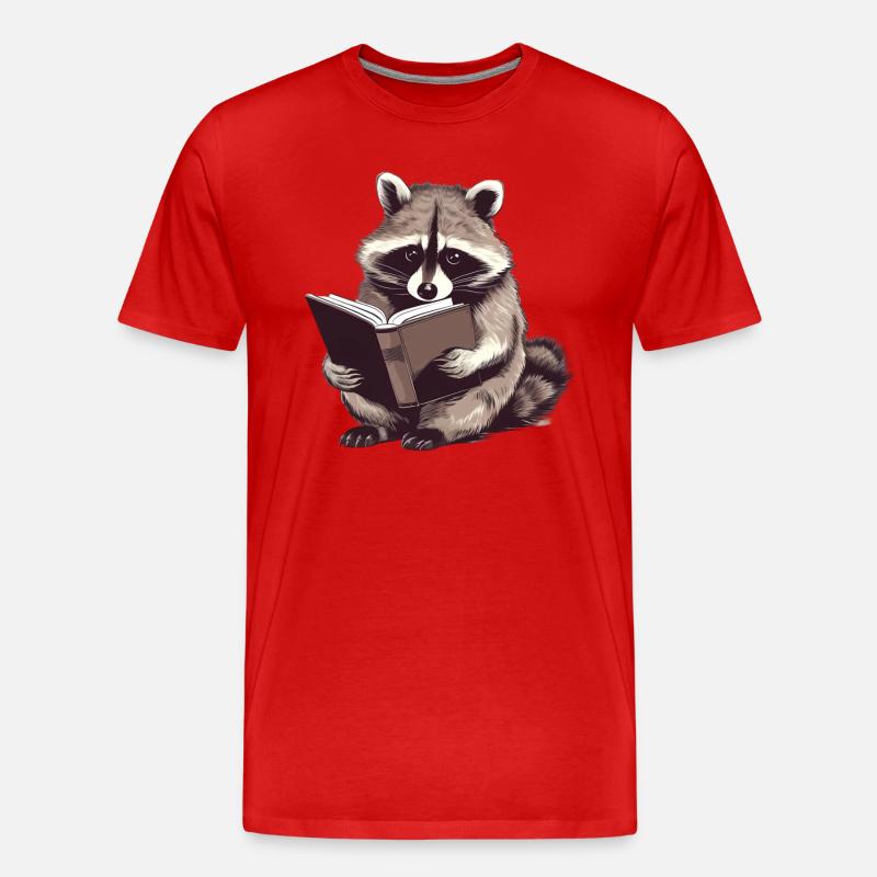 Lesender Waschbär mit Buch - Männer Premium Bio T-Shirt - Rot