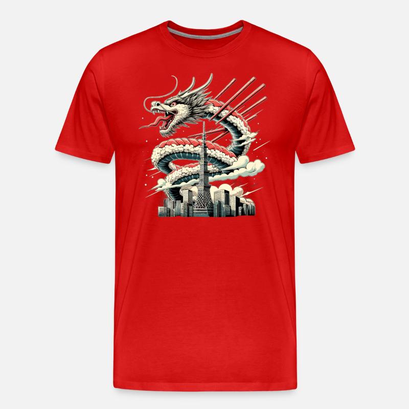 Sushi Drache Tokio Geschenk - Männer Premium Bio T-Shirt - Rot