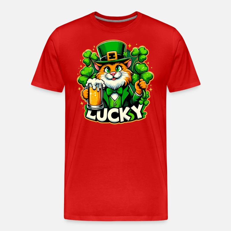 Saint-Patrick Leprechaun Cat Happy - T-shirt bio Premium Homme - rouge