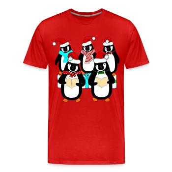 Penguin Christmas choir - Men's Premium Organic T-Shirt - red - Front - Damien (186cm)