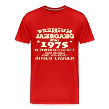 1975 Perfektion - Männer Premium Bio T-Shirt - Rot - Vorne - Damien (186cm)