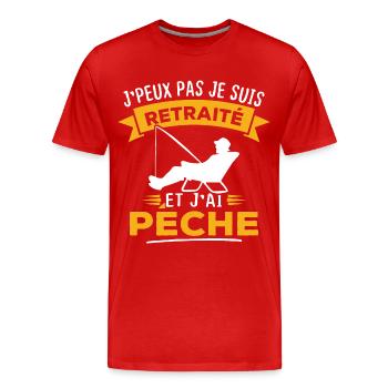 J'peux pas je suis retraité et j'ai pêche - T-shirt bio Premium Homme - rouge - Devant - Damien (186cm)