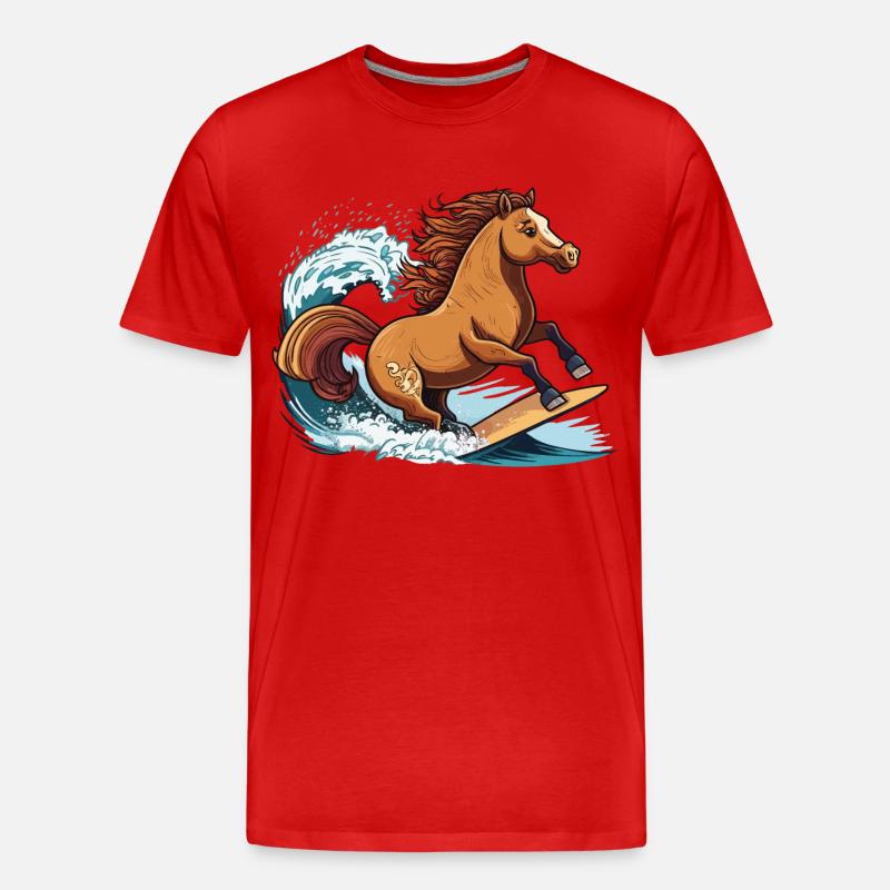 Surfendes Pferd - Männer Premium Bio T-Shirt - Rot