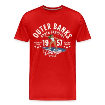 Vintage Outerbanks surfing style - Men's Premium Organic T-Shirt - red - Front - Damien (186cm)