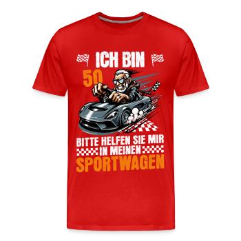 ICH BIN 50 BITTE HELFEN SIE MIR IN MEIN SPORTWAGEN - Männer Premium Bio T-Shirt - Rot - Vorne - Damien (186cm)