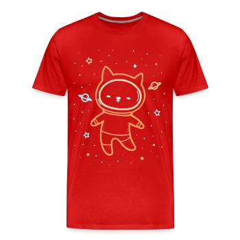 Space Cat - Männer Premium Bio T-Shirt - Rot - Vorne - Damien (186cm)
